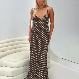 Princess Polly Brown Polka Dot Maxi Dress Brand New
